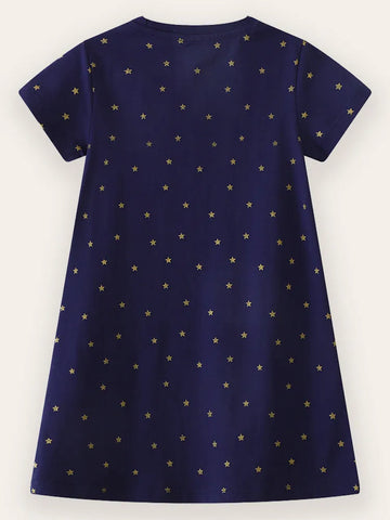 Rochie de bumbac brodată de unicorn drăguț